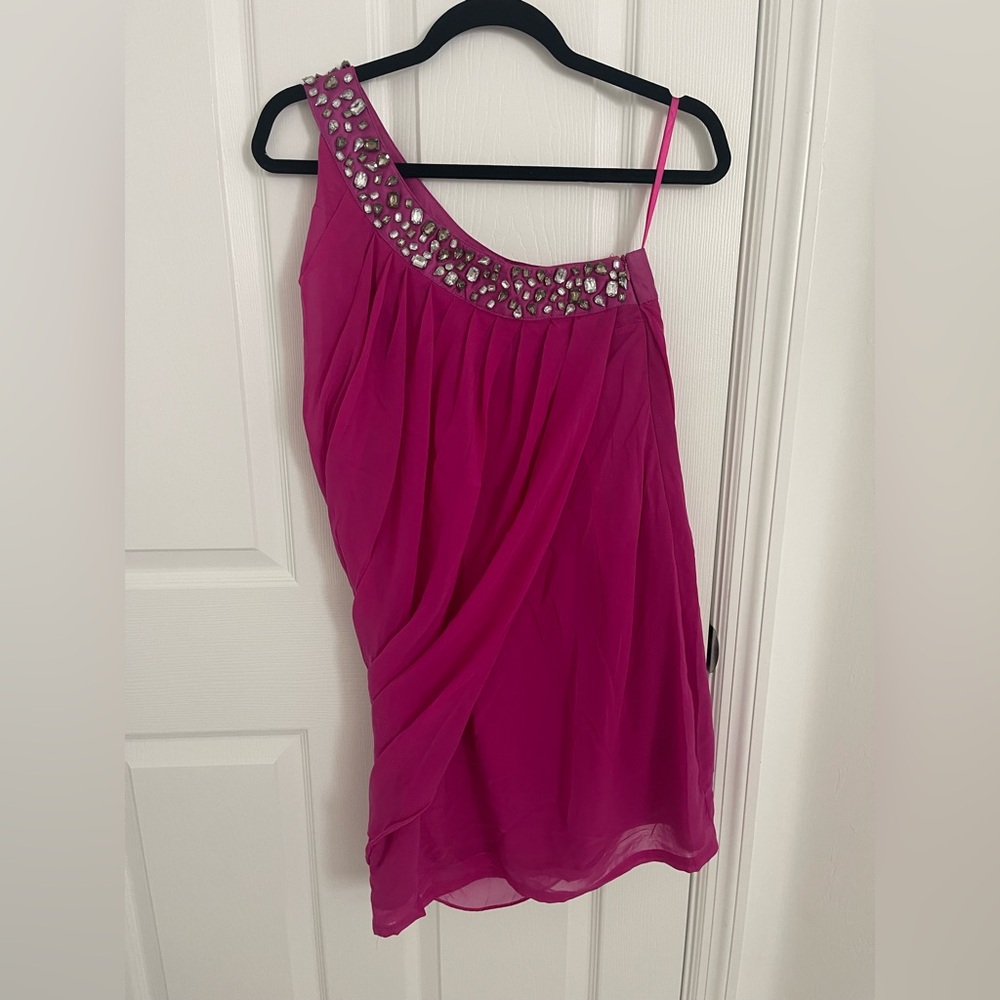 Elegant Pink One-Shoulder Mini asymmetrical Dress